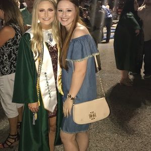 Blue jean, off the shoulder dress!